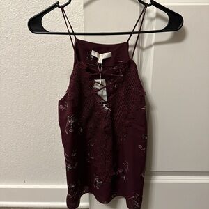NWT Wayf Burgundy Floral Lace-Up Camisole